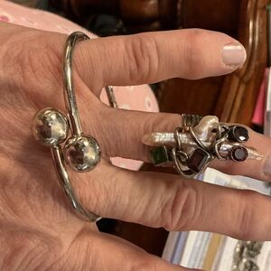 Sterling Silver Hinged Bracelet and Garnet Mabe Pearl Sterling Ring Set